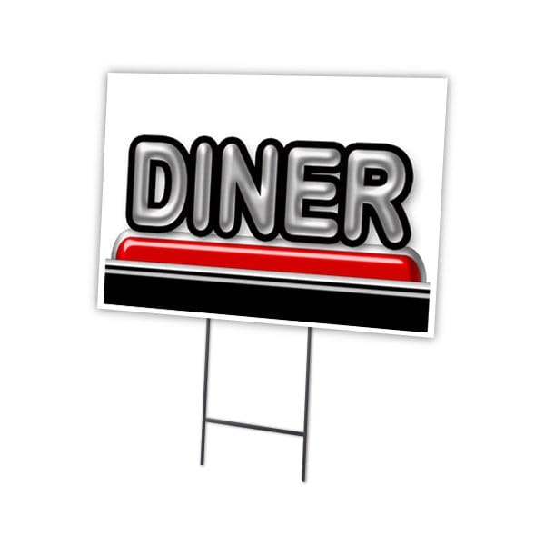 Diner Yard Sign & Stake outdoor plastic coroplast window, C-1824 Diner